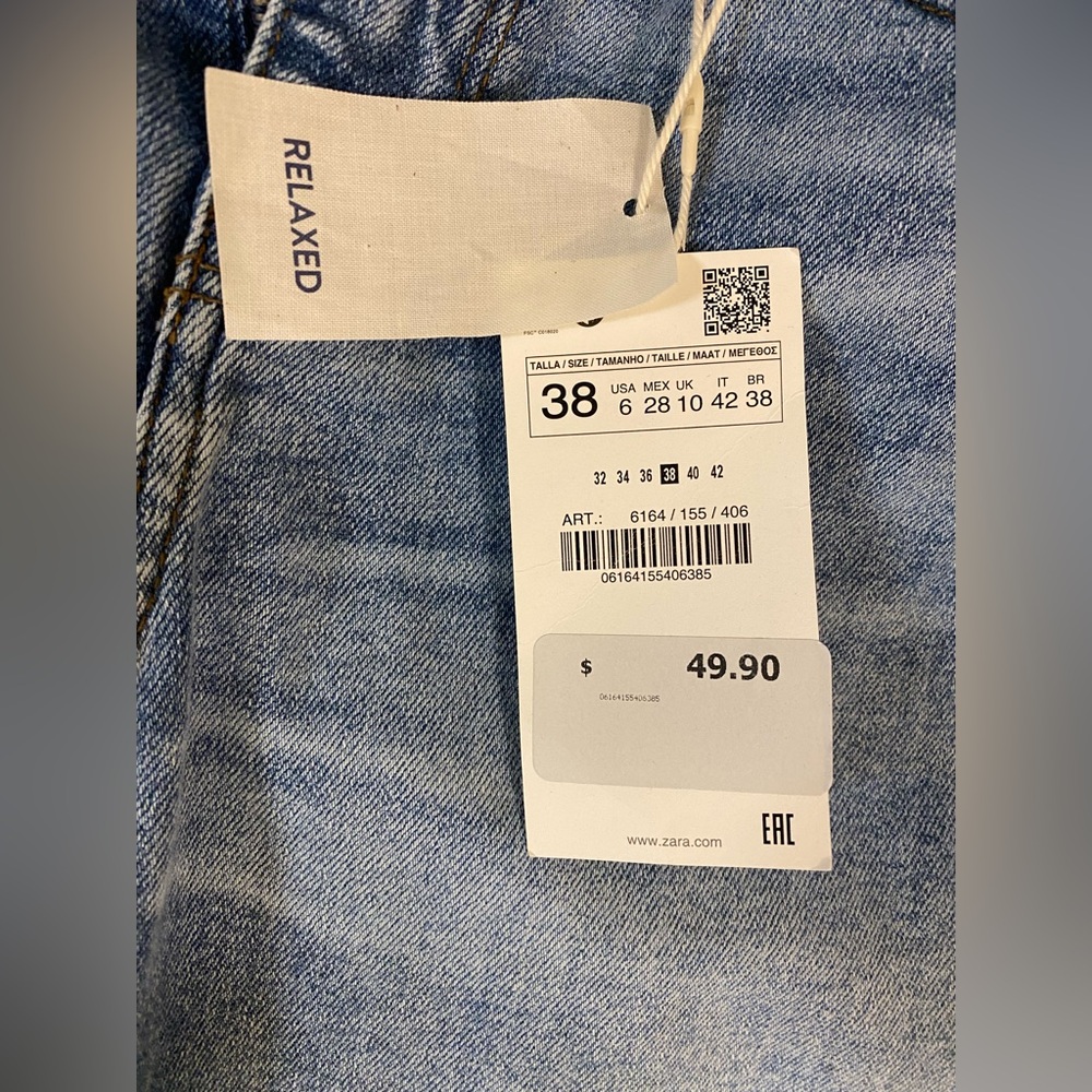 NWT Zara Basic Z1975 Denim Straight Leg Ankle Pearl Cuff Jean Size 06/38 - Picture 9 of 9
